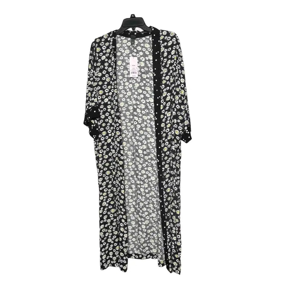 Wild Fable (Target) Open Front Floral Daisy & Black Print Kimono Duster